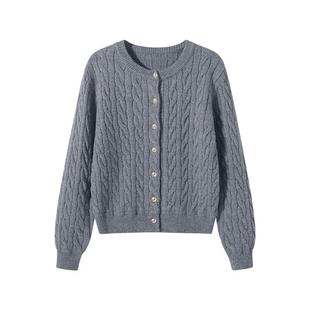 班尼路S&K系列加厚针织衫外套女2026新款冬绞花毛衣开衫保暖上衣M