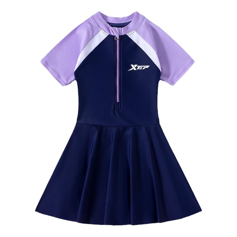 特步儿童泳衣女童初中生连体游泳衣2025新款女孩防晒训练专业套装