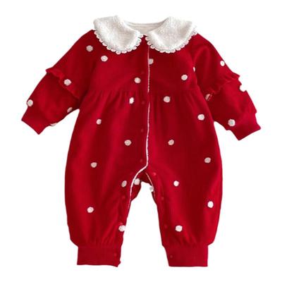 婴儿衣服秋冬装加绒女宝宝连体包屁衣红色满月百天周岁礼服过年服