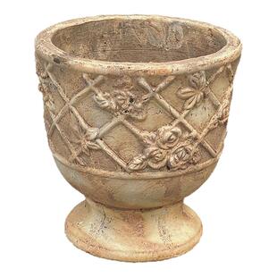 欧式复古粗陶高脚奖杯花盆阳台花园庭院造景透气耐用残破风装饰