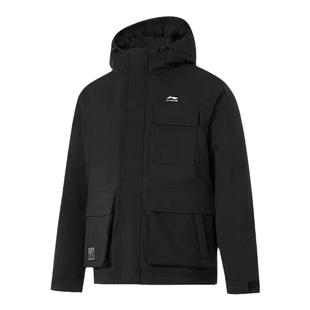 李宁 650蓬防泼水远红外保暖休闲百搭连帽拉链羽绒服 男款 螺黛青