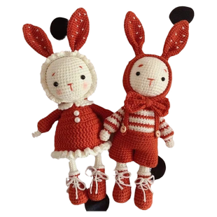 情侣款兔子长耳朵精灵兔手工diy材料包毛线编织钩针玩偶牛奶棉线