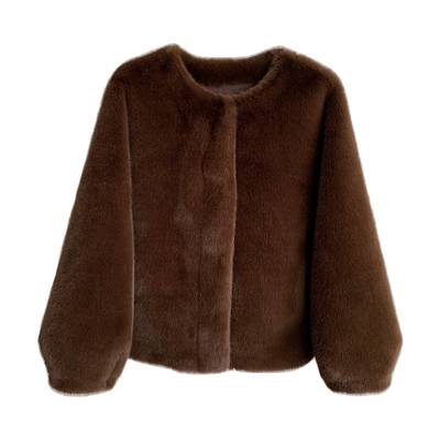 温柔风仿水貂毛皮毛一体环保外套