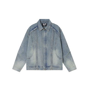 FORNINES设计感做旧水洗蓝牛仔夹克男女春季潮牌衣服复古小众外套