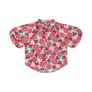 80年代港风复古女孩表演衣服女童泡泡袖碎花衬衫儿童春节演出穿搭