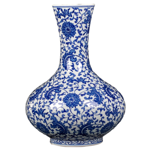 景德镇陶瓷器手工家居花瓶摆件仿古手绘青花瓷瓶扁肚瓶中式工艺品