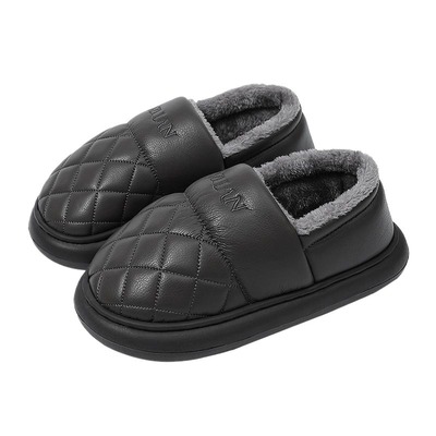 俞兆林老人棉拖鞋男冬季2025新款居家居包跟防水防滑男皮面棉鞋女