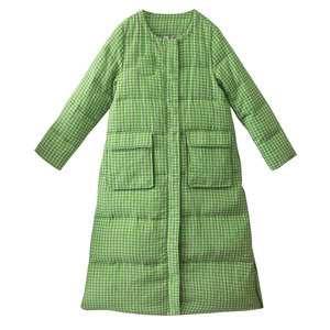 文艺格子羽绒服女冬季长款外套