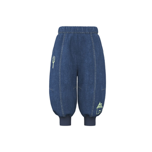 【新品】papa爬爬冬季儿童牛仔裤子加绒男女童宽松束脚裤休闲百搭