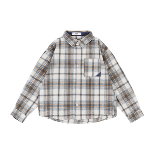 DK童装春秋装复古街头女男童格子磨毛衬衫儿童中大童休闲衬衣外套