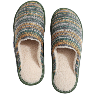 秋冬季波西米亚布艺保暖棉拖鞋厚底男女家居室内防滑软底静音情侣