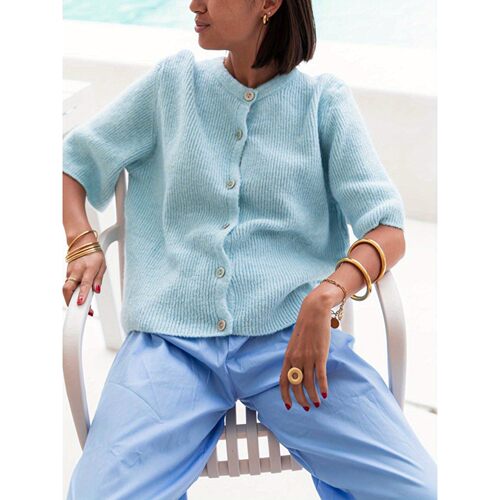 U 94179 Button Short Sleeve Cardigan Sweater 纽扣短袖开衫