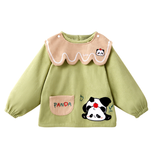 宝宝罩衣灯芯绒儿童吃饭围兜女宝宝秋冬外穿洋气男宝防水防脏女童