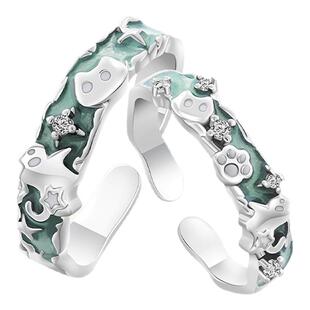 VIVIWELL淘气猫 可爱小猫情侣对戒女小众设计感S925纯银闺蜜戒指