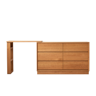 定制樱桃木多功能斗柜一体梳妆台现代实木书桌卧室L型转角化妆台