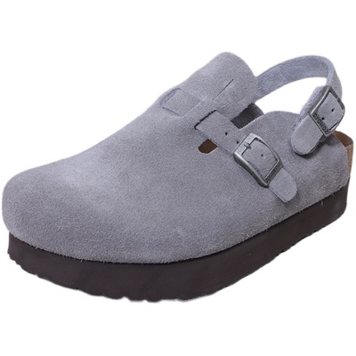 日系复古平底半包头拖鞋真皮