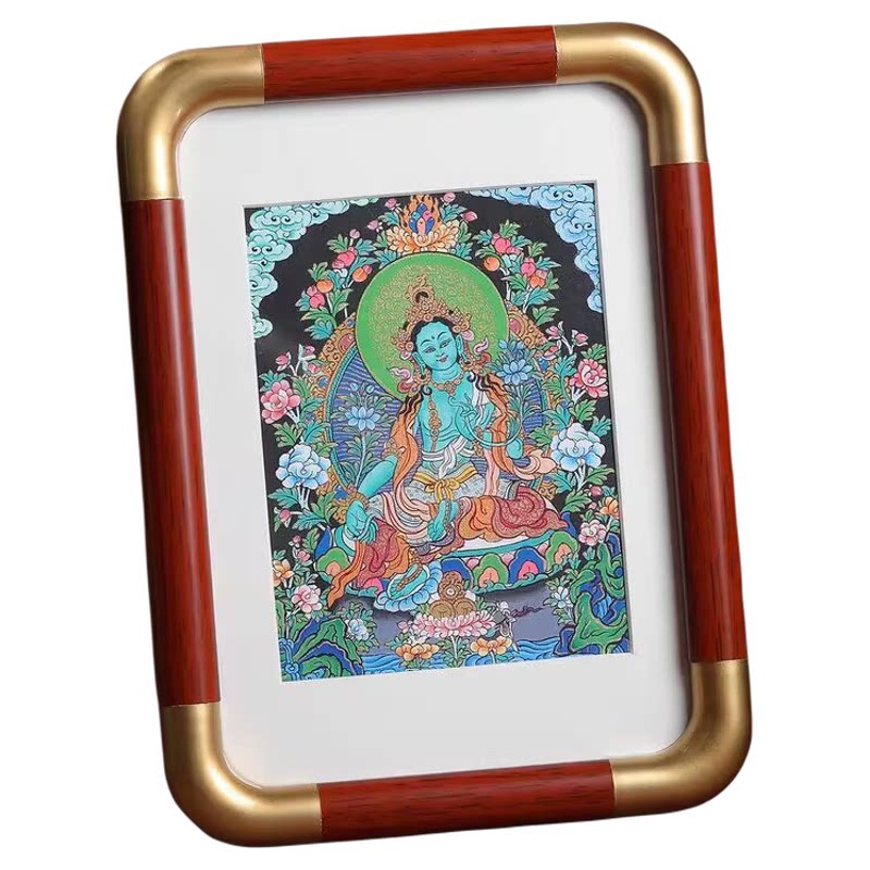 绿度母佛像画像挂画唐卡21绿度母画像桌摆高清唐卡结缘相框摆台