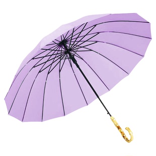 日系小清新16骨K纤维直杆雨s伞素色长柄竹节手柄晴雨伞加大号防风