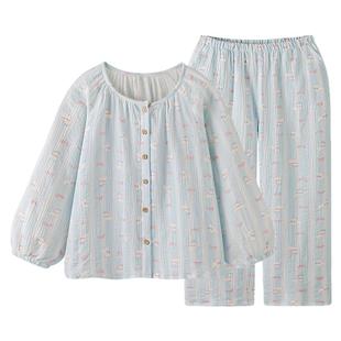 「云朵猫」可爱纯棉纱布睡衣女春秋款2026新款长袖宽松家居服套装