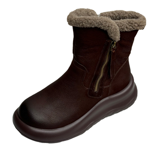 冬季加绒加厚雪地靴女鞋厚底短靴2025新款真皮防滑马丁靴棉靴棉鞋