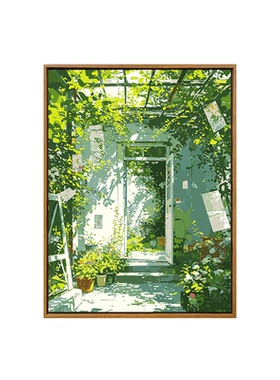 治愈绿荫庭院diy数字油画装饰画