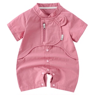 法国Miscrk夏季新款纯色连体衣女童宝宝婴儿薄款短袖外套爬服哈衣