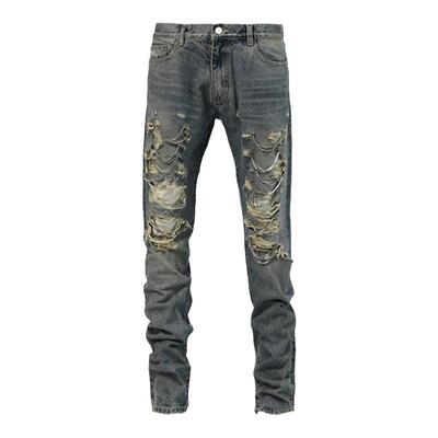 viavitsoe潮牌链条破洞牛仔裤