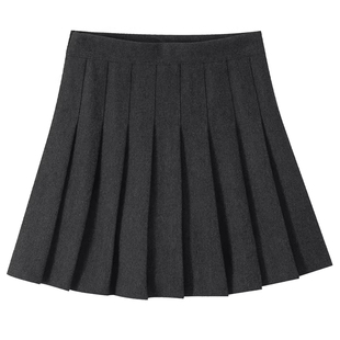 黑色毛呢百褶裙女秋冬季大码胖mm高腰短款a字JK裙气质百搭半身裙