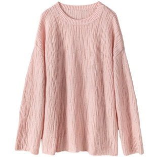 静奢闪耀亮片金丝美丽诺羊毛绒感毛衣圆领宽松慵懒针织上衣女秋冬