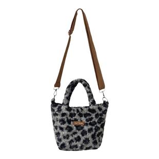 韩版复古秋冬时尚豹纹小包毛绒绒单肩斜挎手拎包逛街收纳包拉链款