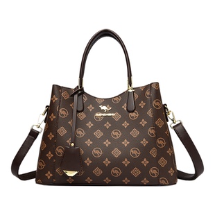 正品袋鼠女士包包2026新款印花真皮妈妈手提包大容量百搭斜挎包包