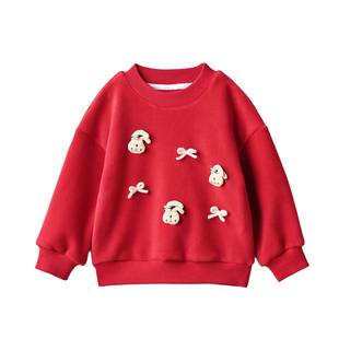新年装 480克 儿童加绒卫衣 女童圆领卡通双面奥粒绒上衣 中小童