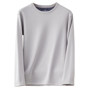 抗菌新款加绒加厚纯棉长袖t恤男士保暖打底衫秋冬季上衣内搭圆领