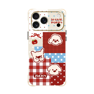 原创简笔小狗iPhone17promax手机壳创意拼贴适用苹果16plus手提挂绳防摔15pr斜挎背带华为pura80小米零钱包