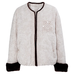 Orchel/欧榭丽小个子友好鹅绒羽绒服短款新中式女保暖拼水貂外套