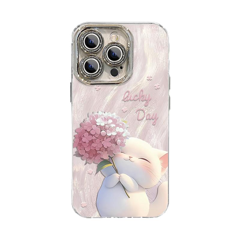 适用苹果16手机壳新款15plus绣球猫咪iphone14promax全包高级硅胶专用手链ip13防摔12镜头膜支架11硅胶手机壳