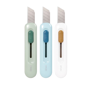 得力美工刀小型拆快递小刀迷你随身开箱拆快递神器高颜值学生手工裁纸刀便携式自动回弹家用手作壁纸刀子2079