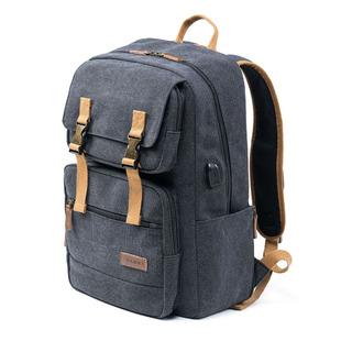 日本Sanwa Supply山业帆布双肩背包多功能16.4英寸笔记本电脑包时尚复古休闲旅行背包大容量男女通用USB充电