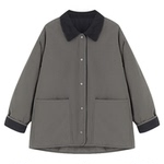Basic House/百家好复古翻领工装风棉服女秋冬宽松单排扣夹棉外套