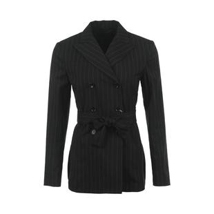 【自营】MaxMara女士薄款条纹翻领双排扣腰带长袖休闲西装外套