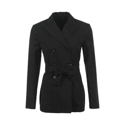 【自营】MaxMara女士薄款条纹翻领双排扣腰带长袖休闲西装外套
