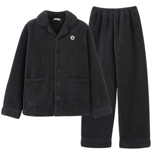 睡衣男款冬季珊瑚绒加厚加绒保暖秋冬款法兰绒可外穿羊羔绒家居服