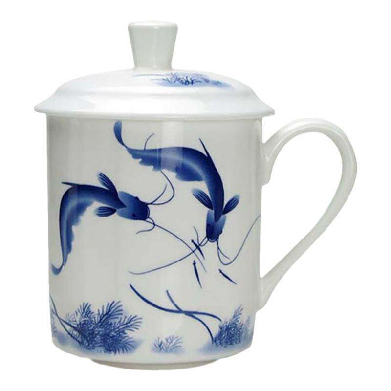 景德镇青花瓷器茶杯带盖骨瓷大水杯子个人办公会议礼品杯定制包邮
