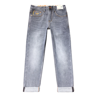 保暖加绒牛仔裤款烟灰色高端抓绒修身小直筒磨毛九分裤冬季加厚款