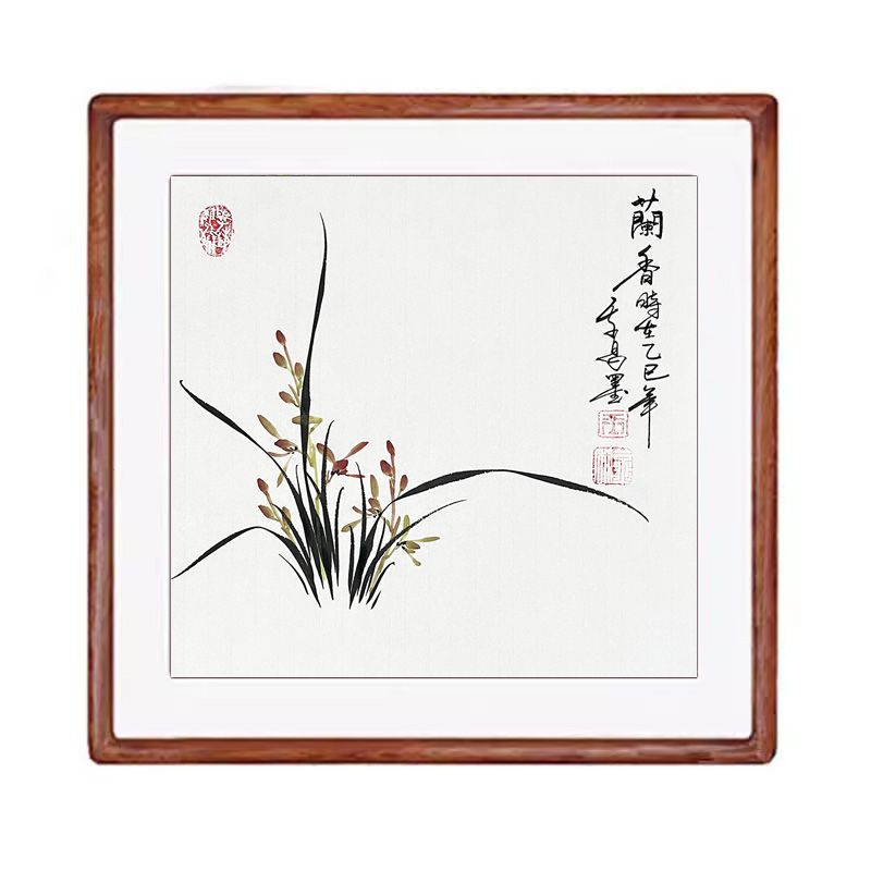 國(guó)畫蘭花木框裝裱純手繪真跡客廳裝飾畫寫意花鳥(niǎo)定制畫心卷軸掛畫