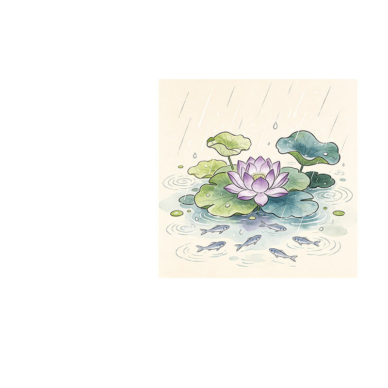 中式荷花免打孔防水加厚浴帘