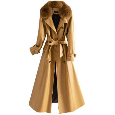 真狐狸毛领绵羊皮长款风衣外套