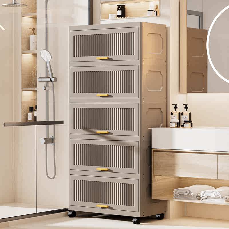 70CM宽翻盖式收纳柜加厚收纳置物架多层带轮床头柜塑料卧室储物柜