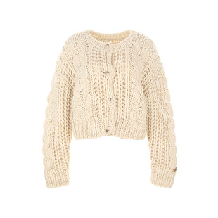 wana try羊毛慵懒粗棒针毛衣开衫米白色2025冬季新款宽松女款上衣