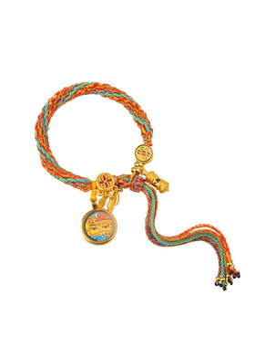YUSTUDIO西藏手绘黄铜唐卡文殊手链转经轮本命年转运手绳饰品